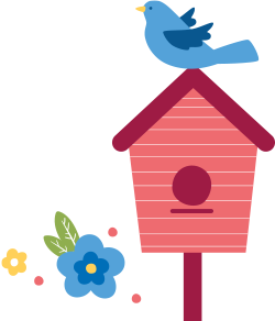 birdhouse bird and flowers illustration