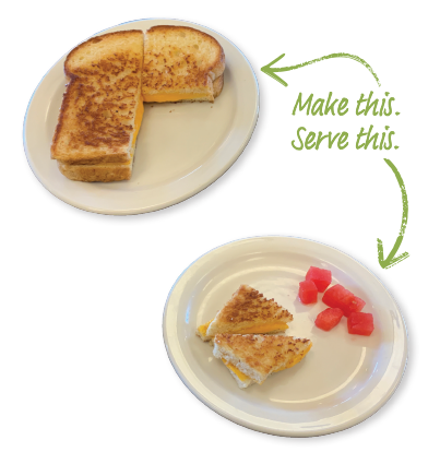 grilled cheese portion size example use one quarter of grilled cheese to serve