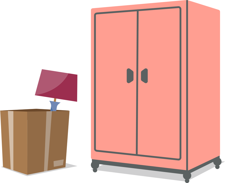 large furniture and packed box
